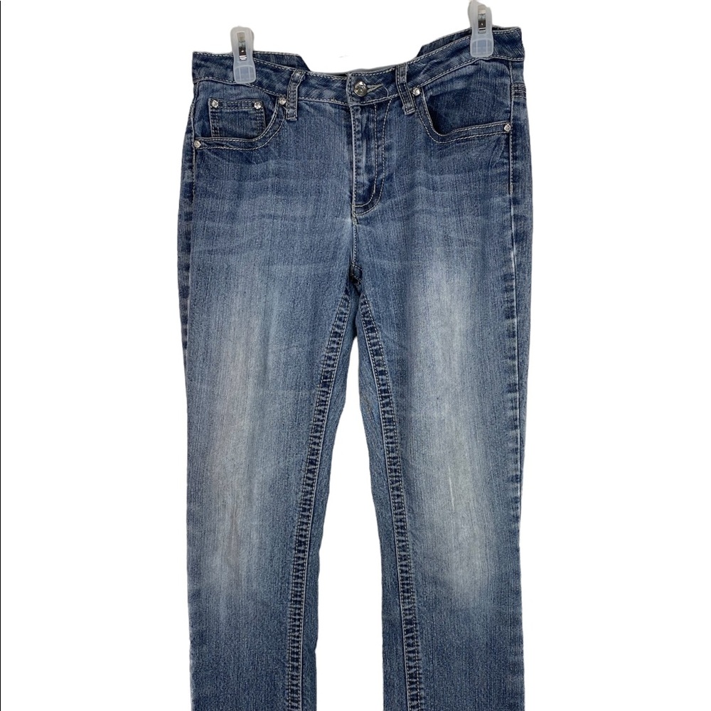 Cato Womens Diamond Button Cross Embrodiered Pockets 5 Pocket Mid Rise Sz 8 Jean